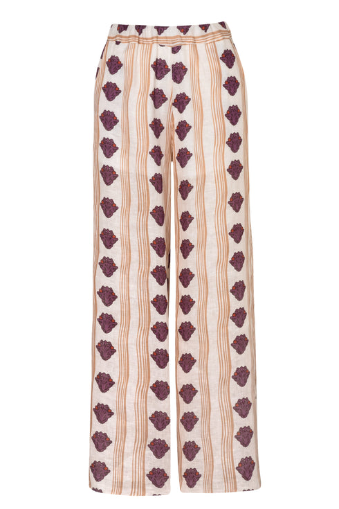 Athenas Linen Pants / White Beige Stripes